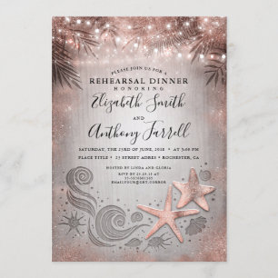 Rose Gold Starfish Tropical Beach Rehearsal Dinner Invitation