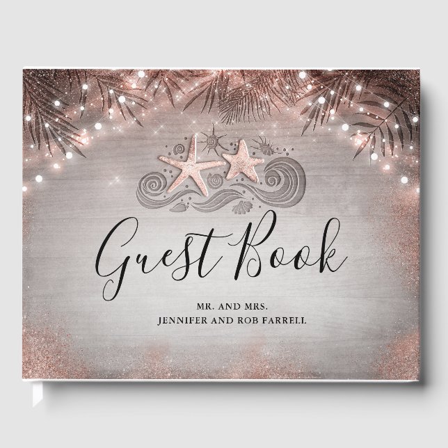 Rose Gold Starfish Tropical Beach Wedding Guest Book (Front)