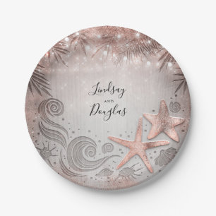 Rose Gold Starfish Tropical Beach Wedding Paper Plate