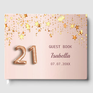 Rose gold stars 21st birthday guest book