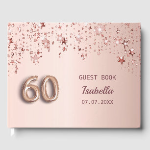 Rose gold stars 60th birthday guest book