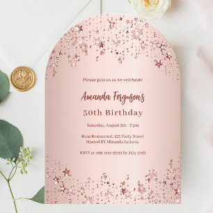 Rose gold stars birthday arch invitation