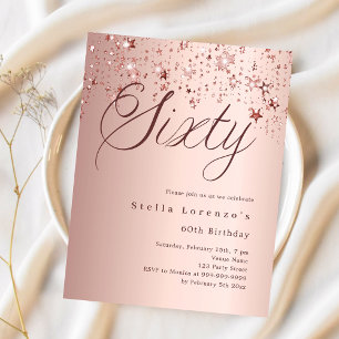 Rose gold stars budget 60th birthday invitation