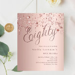 Rose gold stars budget 80th birthday invitation<br><div class="desc">A modern,  stylish invitation for a 80th birthday party.  Rose gold gradient background and the word Eighty written with elegant large script letters in dark rose gold. Rose gold stars. Personalise and add a name and party details. 

1 sheet = 1 invitation printed edge to edge.</div>