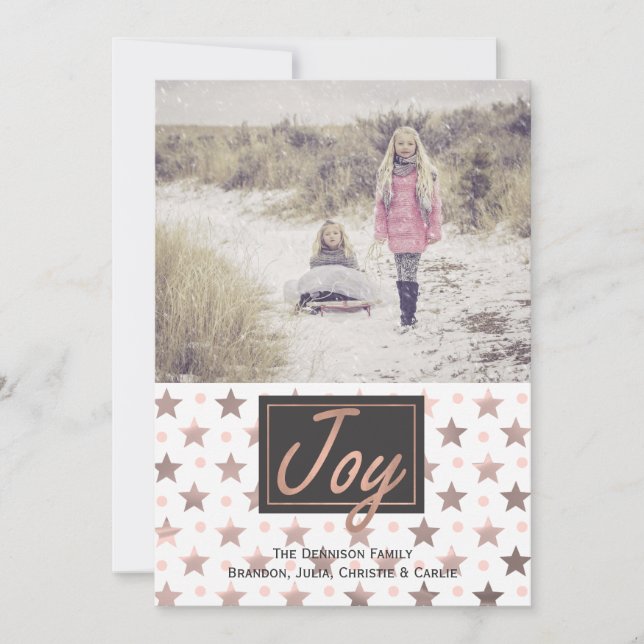Rose Gold Stars Christmas Photo Greeting Card (Front)