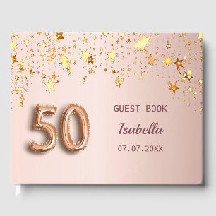 Rose gold stars elegant 50th birthday guest book