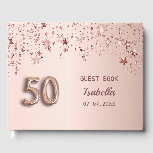 Rose gold stars name 50th birthday guest book
