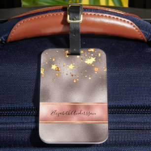 Rose gold stars name elegant luggage tag