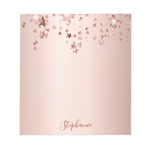 Rose gold stars name script notepad