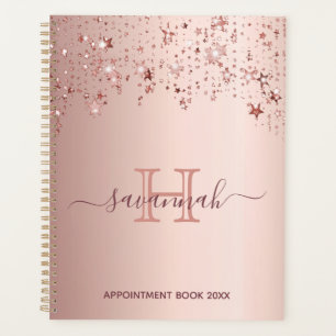Rose gold stars pink sparkle monogram planner