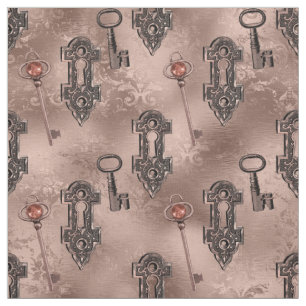 Rose Gold Steampunk Lock and Key Chic Decoupage Fabric