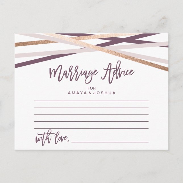 Rose Gold Streamers Marriage Advice Cards (Front)