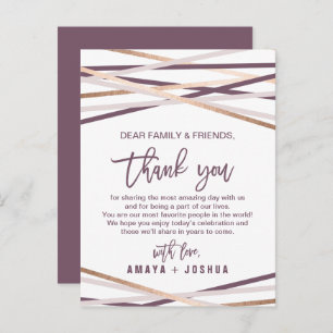 Rose Gold Streamers Thank You Reception Card