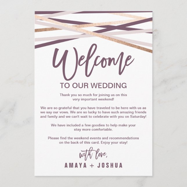 Rose Gold Streamers Welcome Letter & Itinerary Programme (Front)