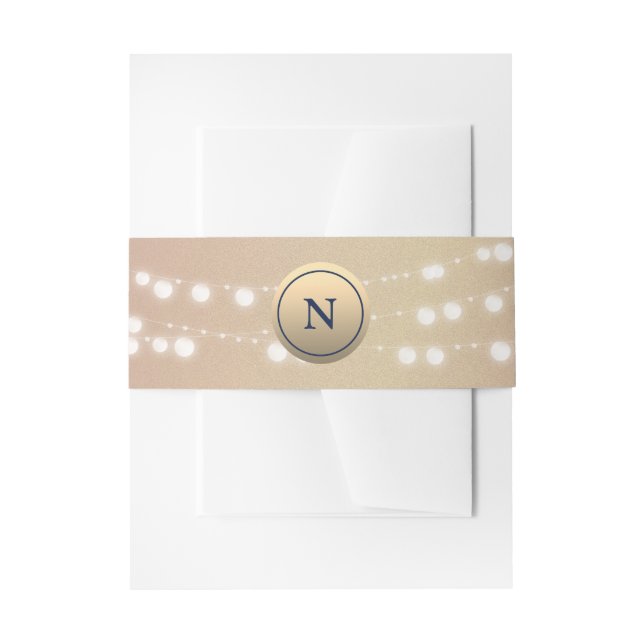 Rose Gold String Lights Belly Band Invitation Belly Band (Front Example)