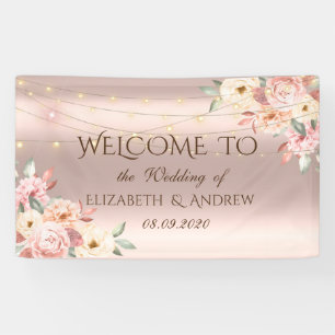 Rose Gold String Lights Roses Wedding Banner