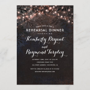 Rose Gold String Lights Rustic Rehearsal Dinner Invitation