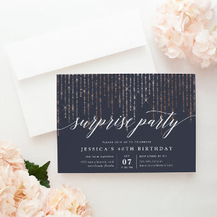 Rose Gold String Lights Surprise Party Invitation