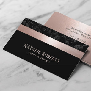Rose Gold Stripe Dark Grey Floral Event Planning Business Card