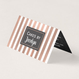 Rose Gold Striped Bakery Folded Business Card