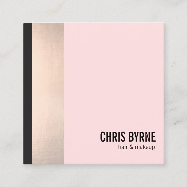 Rose Gold Striped Blush Pink Beauty Square Business Card (Front)