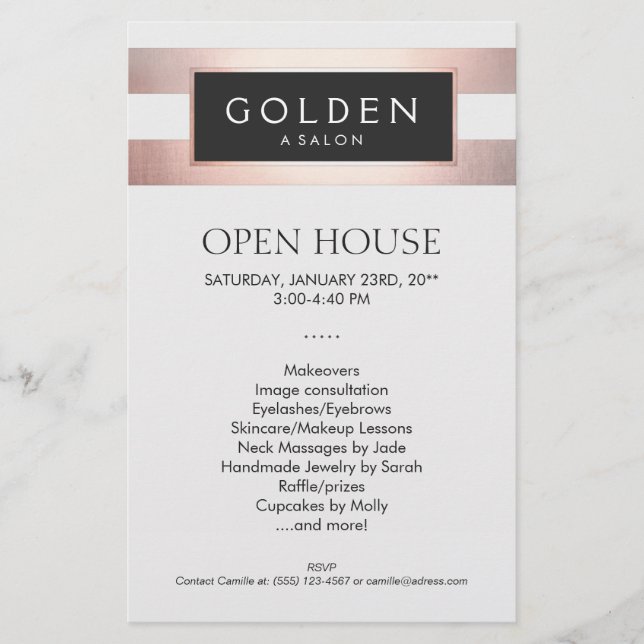 Rose Gold Striped Hair Salon and Spa Flyer (Front)