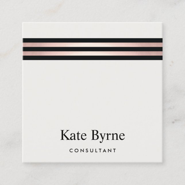 Rose Gold Striped Modern Professional Square Business Card (Front)