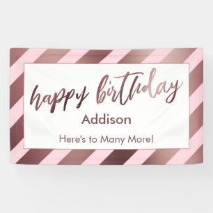 Rose Gold Stripes on Pastel Pink Happy Birthday Banner