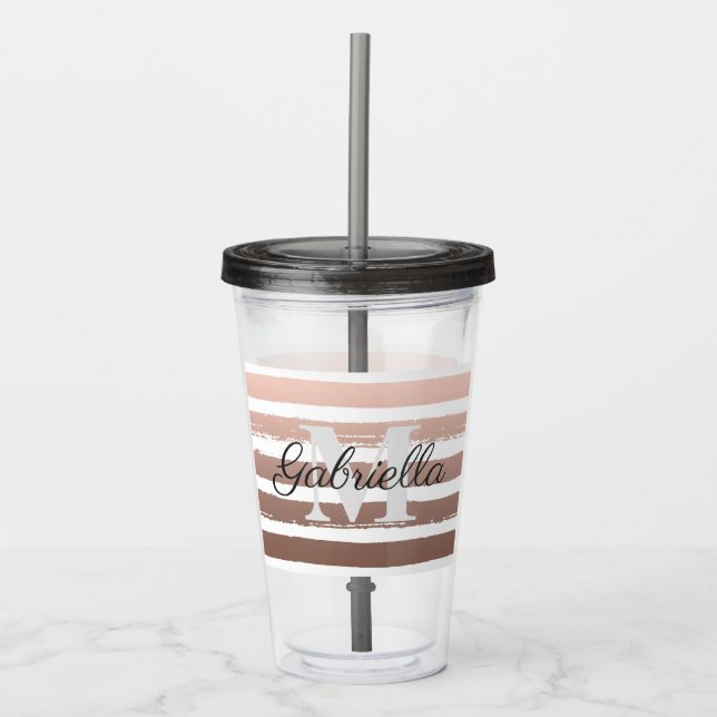 Rose Gold Stripes with Monogram Acrylic Tumbler (Front)