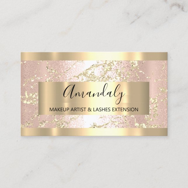 Rose Gold Strokes Frame Marble Beauty Shop Business Card (Front)