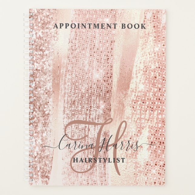 Rose Gold Strokes Hairstylist Appointment Book Planner (Front)