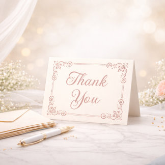 Rose Gold Style Filigree Script Thank You  Card