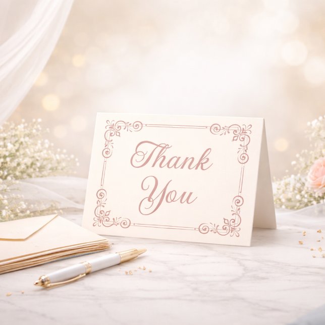 Rose Gold Style Filigree Script Thank You  Card (Creator Uploaded)