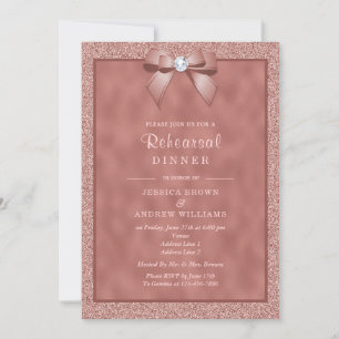  Rose Gold & Stylish Glitter Rehearsal Dinner Invitation