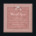 Rose Gold & Stylish Glitter Wedding Magnet<br><div class="desc">Elegant, sparkly, romantic Wedding Favour magnet with a classy romantic rose gold bow with a rhinestone jewel diamond on a beautiful rose gold colored frame encasing your event details, and a pretty background of shiny rose gold glitter. This example is for a wedding reception, but is suitable for any event....</div>