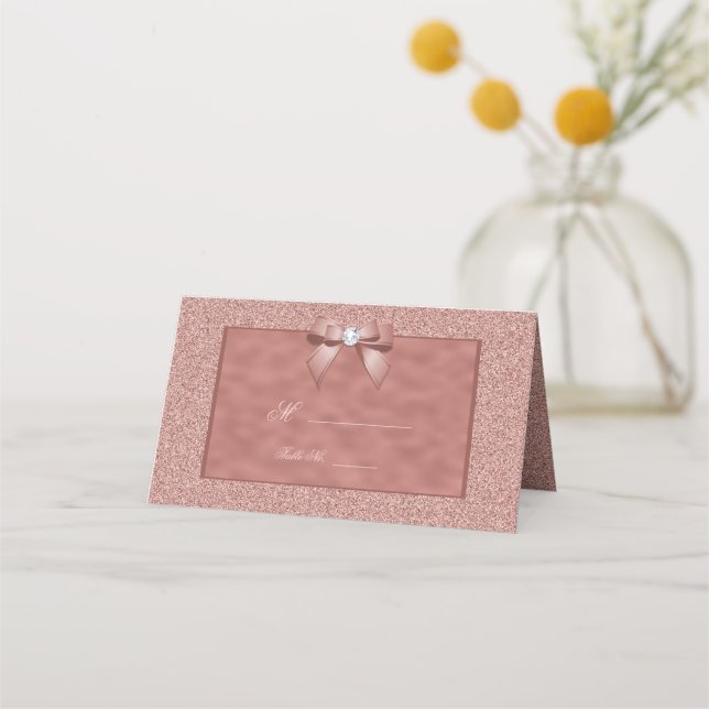  Rose Gold & Stylish Glitter Wedding  Place Card (Front)