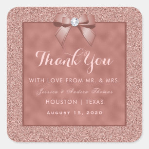  Rose Gold & Stylish Glitter Wedding Square Sticker