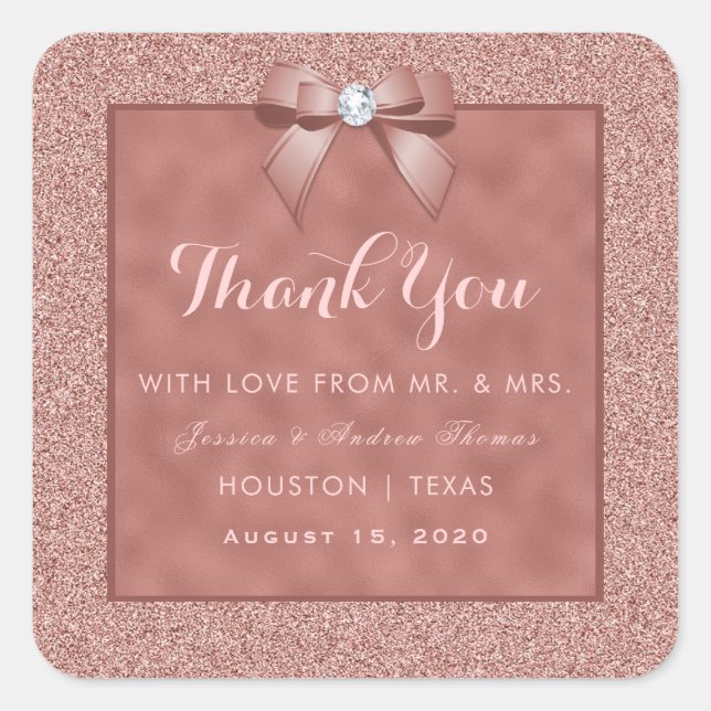  Rose Gold & Stylish Glitter Wedding Square Sticker (Front)