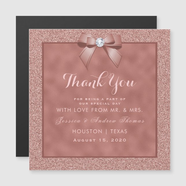  Rose Gold & Stylish Glitter Wedding Thank You (Front/Back)
