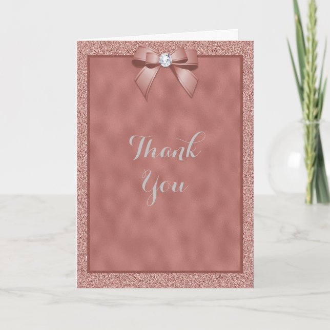 Rose Gold & Stylish Glitter Wedding Thank You Card (Front)