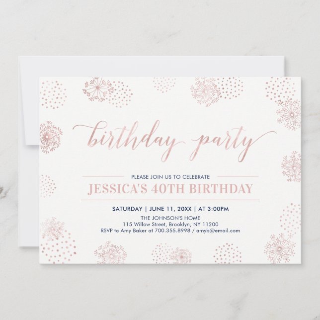 Rose Gold Stylish Modern 40th, 50th Birthday Party Invitation (Front)