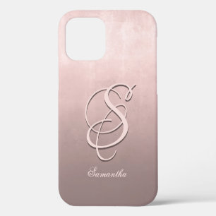 Rose Gold stylish rustic ombre Name Monogram iPhone 12 Case
