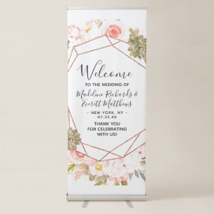 Rose Gold Succulents Floral Wedding Welcome Retractable Banner