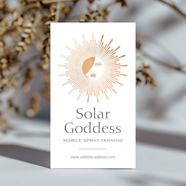 Rose Gold Sun Goddess Girl Spray Tanning Salon Business Card (Creator Uploaded)