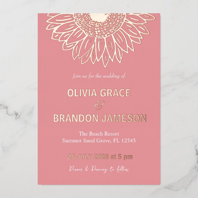 Rose Gold Sunflower Modern Floral Wedding  (Front)