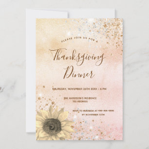 Rose gold sunflower Thanksgiving Dinner Invitation