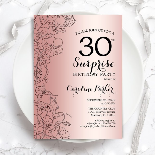 Rose Gold Surprise 30th Birthday Party Invitation (Creator Uploaded)