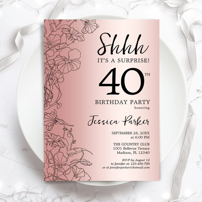 Rose Gold Surprise 40th Birthday Invitation (Creator Uploaded)