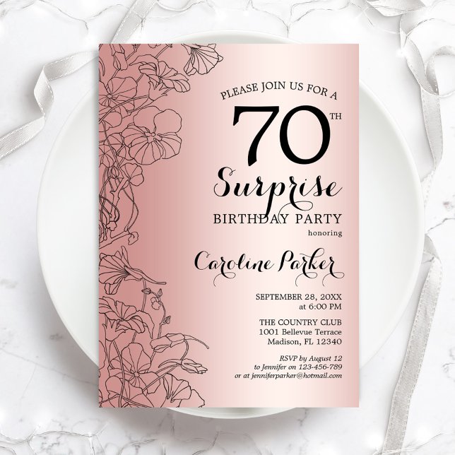 Rose Gold Surprise 70th Birthday Party Invitation (Creator Uploaded)