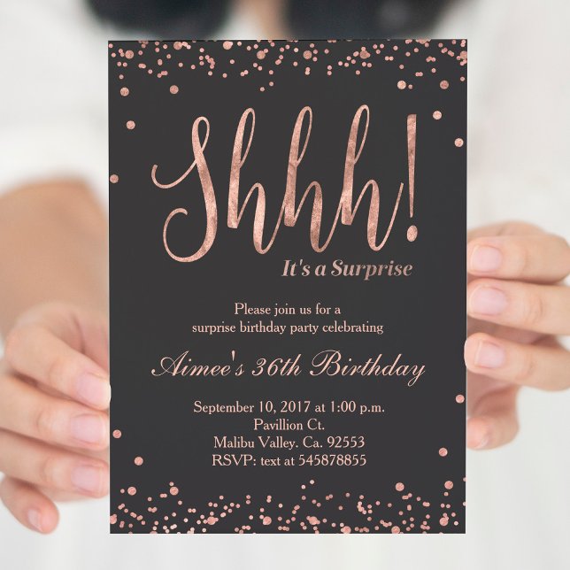 Rose Gold Surprise Birthday Party Invitation (Creator Uploaded)